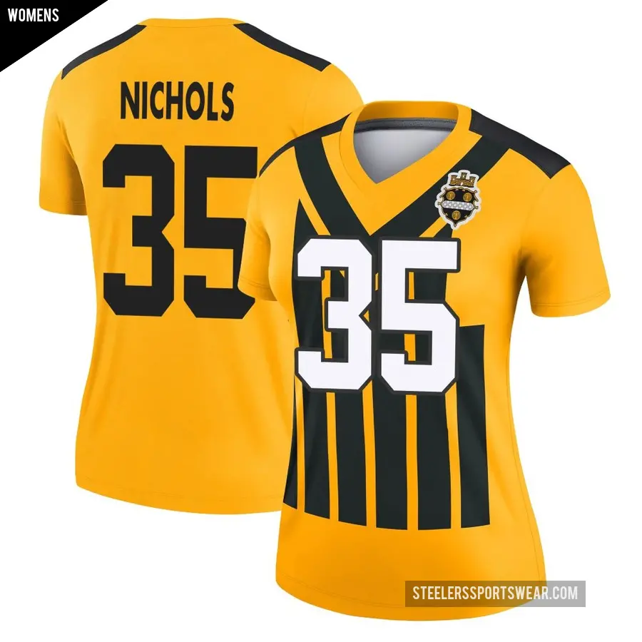 Women's Pittsburgh Steelers ＃35 Lew Nichols Gold Legend Alternate 1933 Throwback Performance Jersey