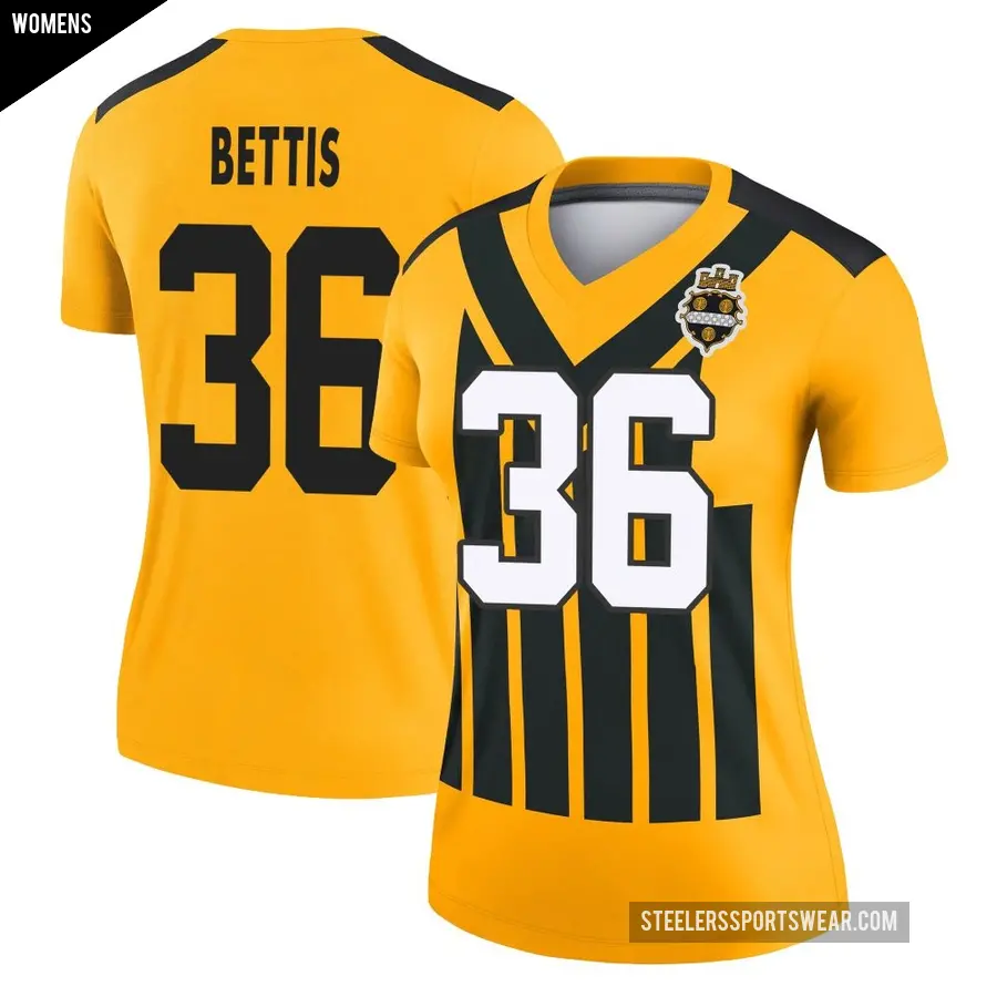 Women's Pittsburgh Steelers ＃36 Jerome Bettis Gold Legend Alternate 1933 Throwback Performance Jersey
