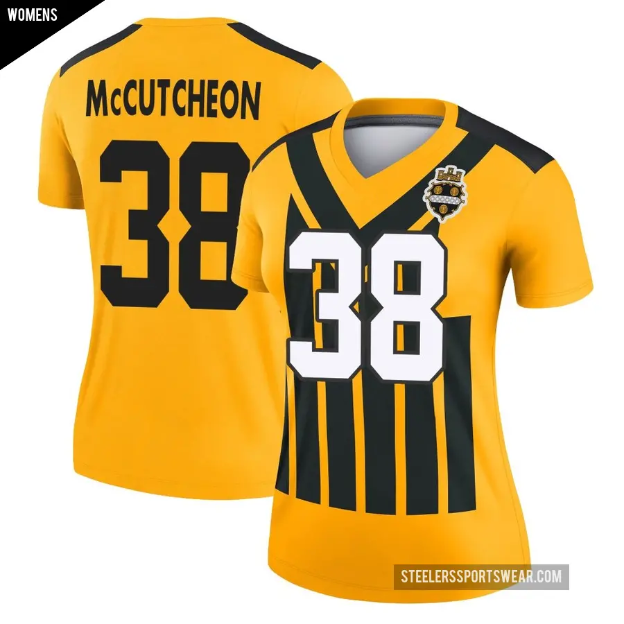 Women's Pittsburgh Steelers ＃38 Cameron McCutcheon Gold Legend Alternate 1933 Throwback Performance Jersey