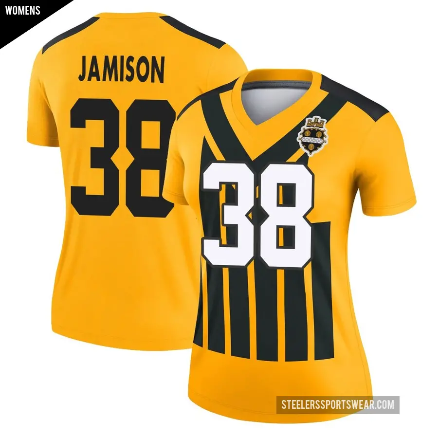 Women's Pittsburgh Steelers ＃38 D'Shawn Jamison Gold Legend Alternate 1933 Throwback Performance Jersey