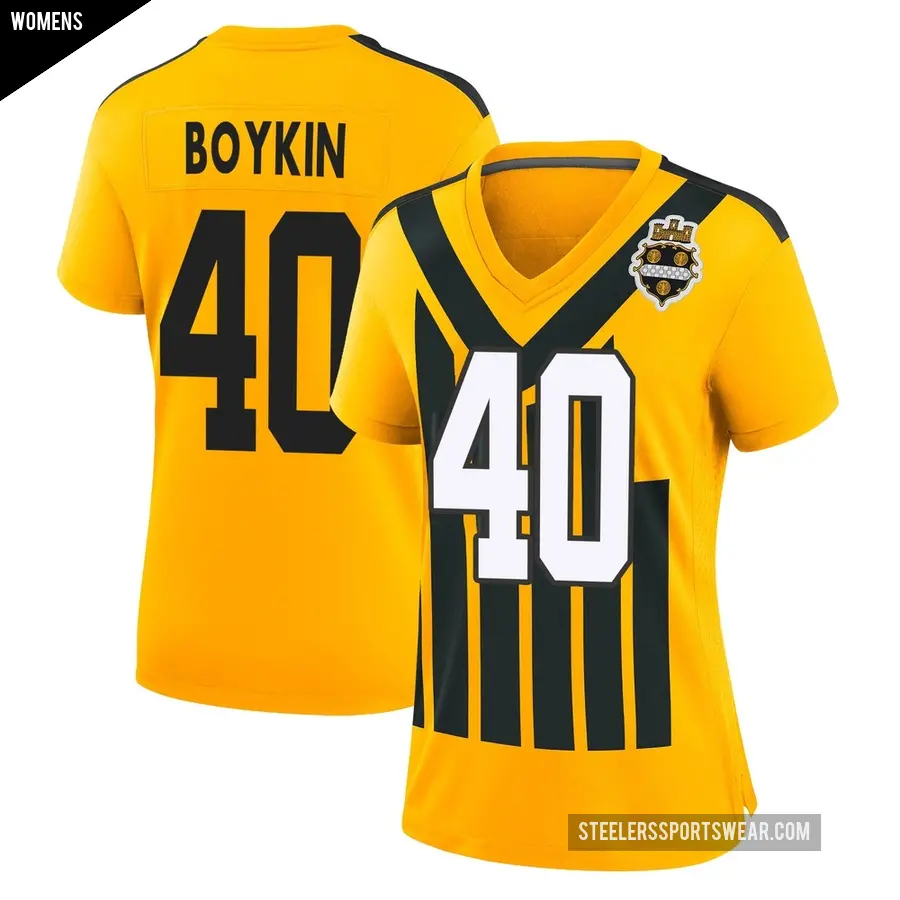 Women's Pittsburgh Steelers ＃40 Devan Boykin Gold Game Alternate 1933 Throwback Jersey
