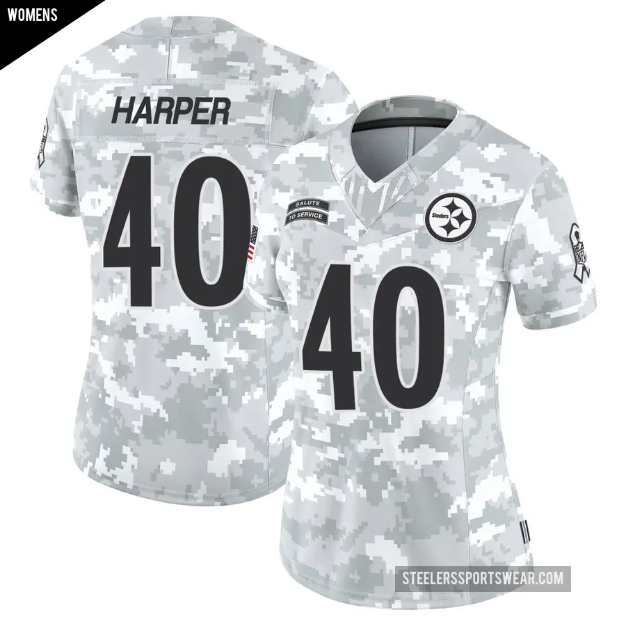 Women's Pittsburgh Steelers ＃40 Devin Harper Arctic Camo Limited 2024 Salute to Service Jersey