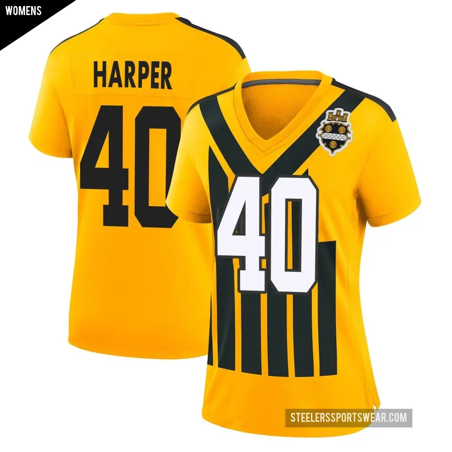 Women's Pittsburgh Steelers ＃40 Devin Harper Gold Game Alternate 1933 Throwback Jersey