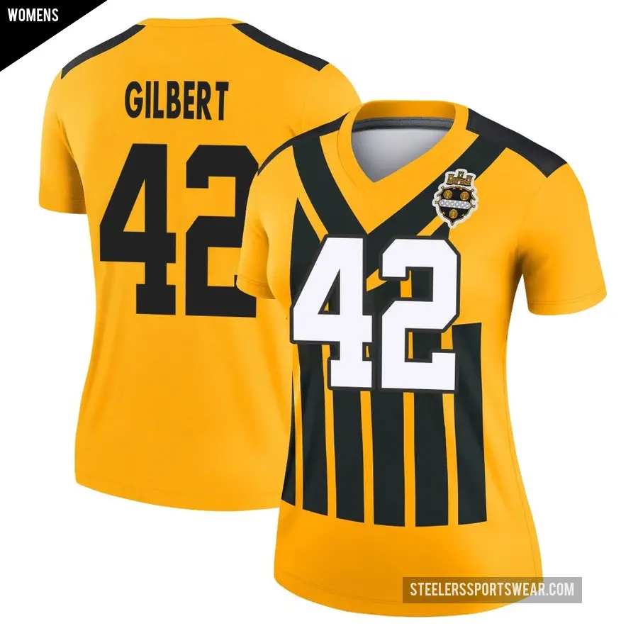 Women's Pittsburgh Steelers ＃42 Zyon Gilbert Gold Legend Alternate 1933 Throwback Performance Jersey