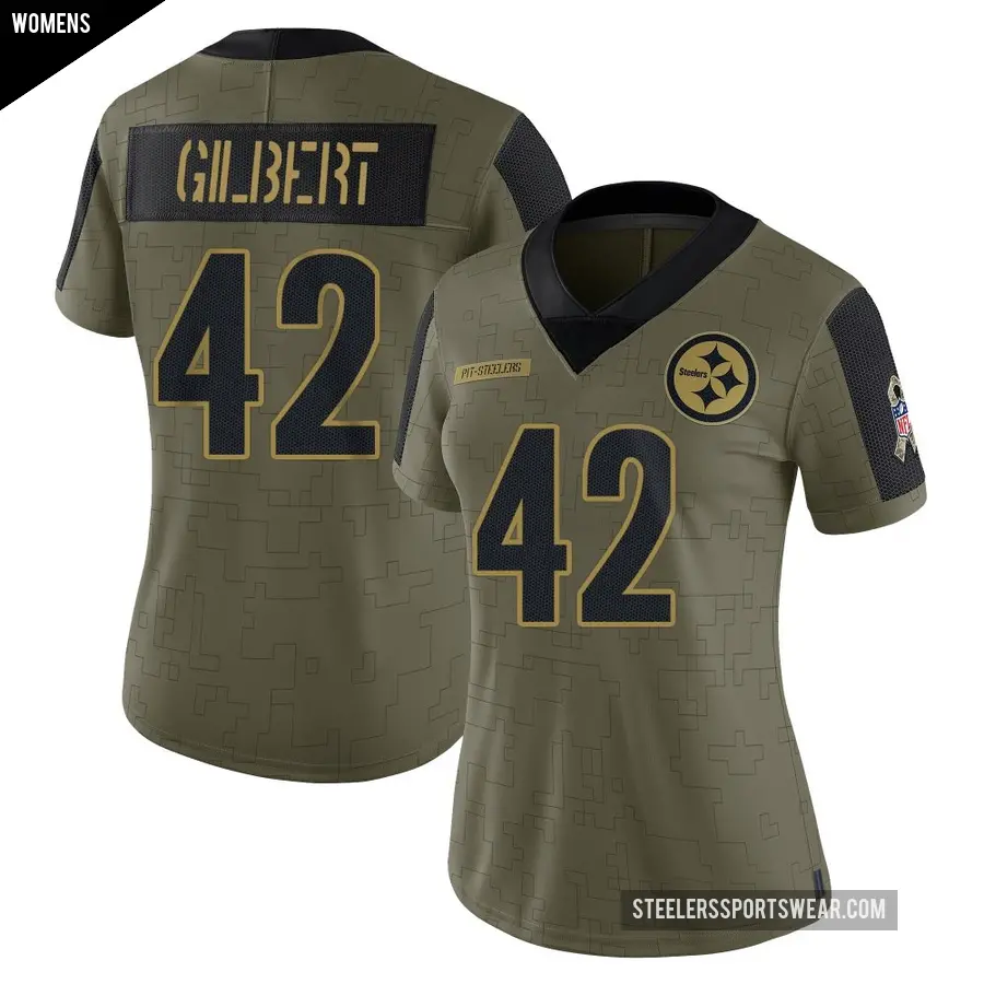 Women's Pittsburgh Steelers ＃42 Zyon Gilbert Olive Limited 2021 Salute To Service Jersey