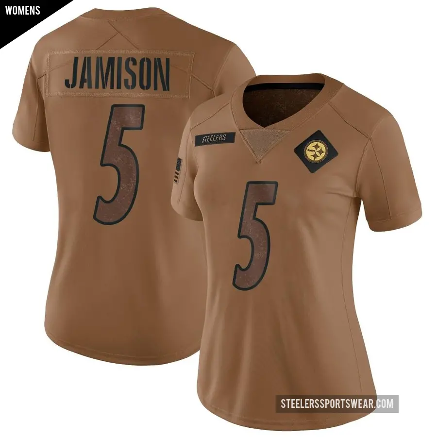 Women's Pittsburgh Steelers ＃5 D'Shawn Jamison Brown Limited 2023 Salute To Service Jersey