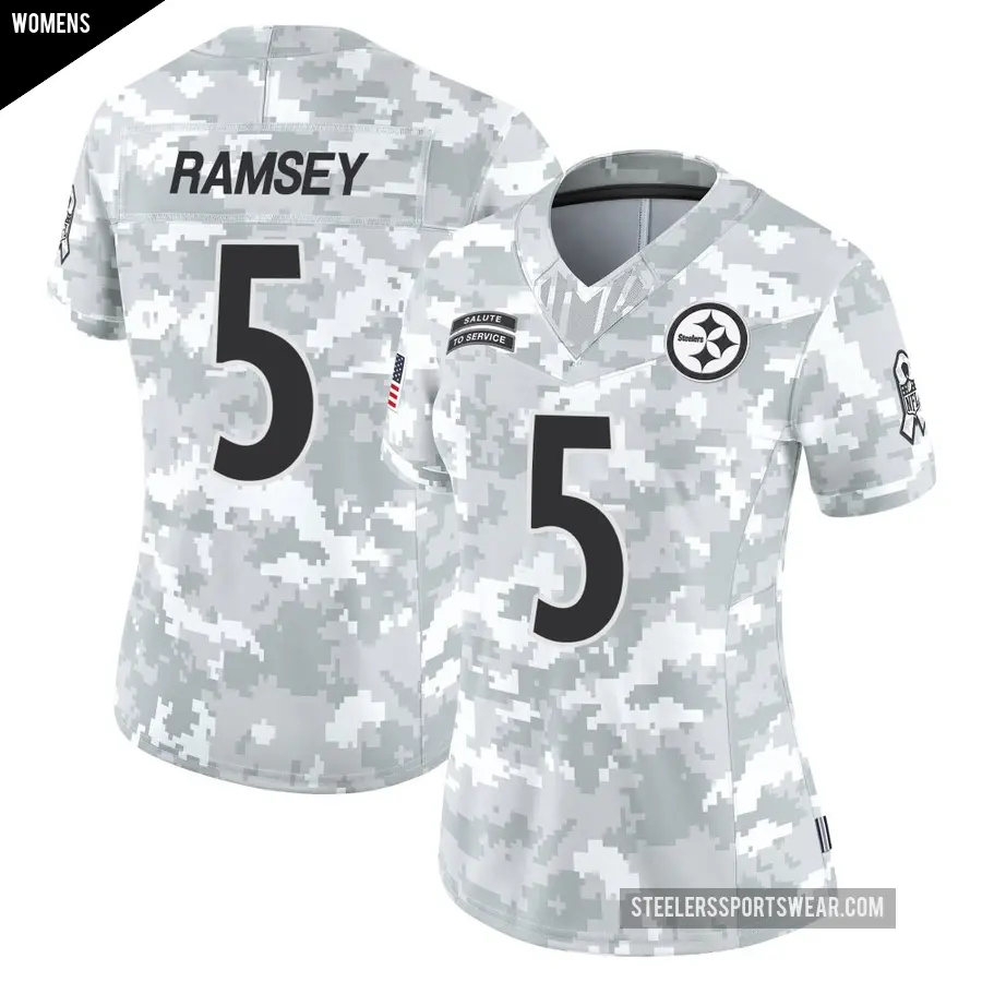 Women's Pittsburgh Steelers ＃5 Jalen Ramsey Arctic Camo Limited 2024 Salute to Service Jersey