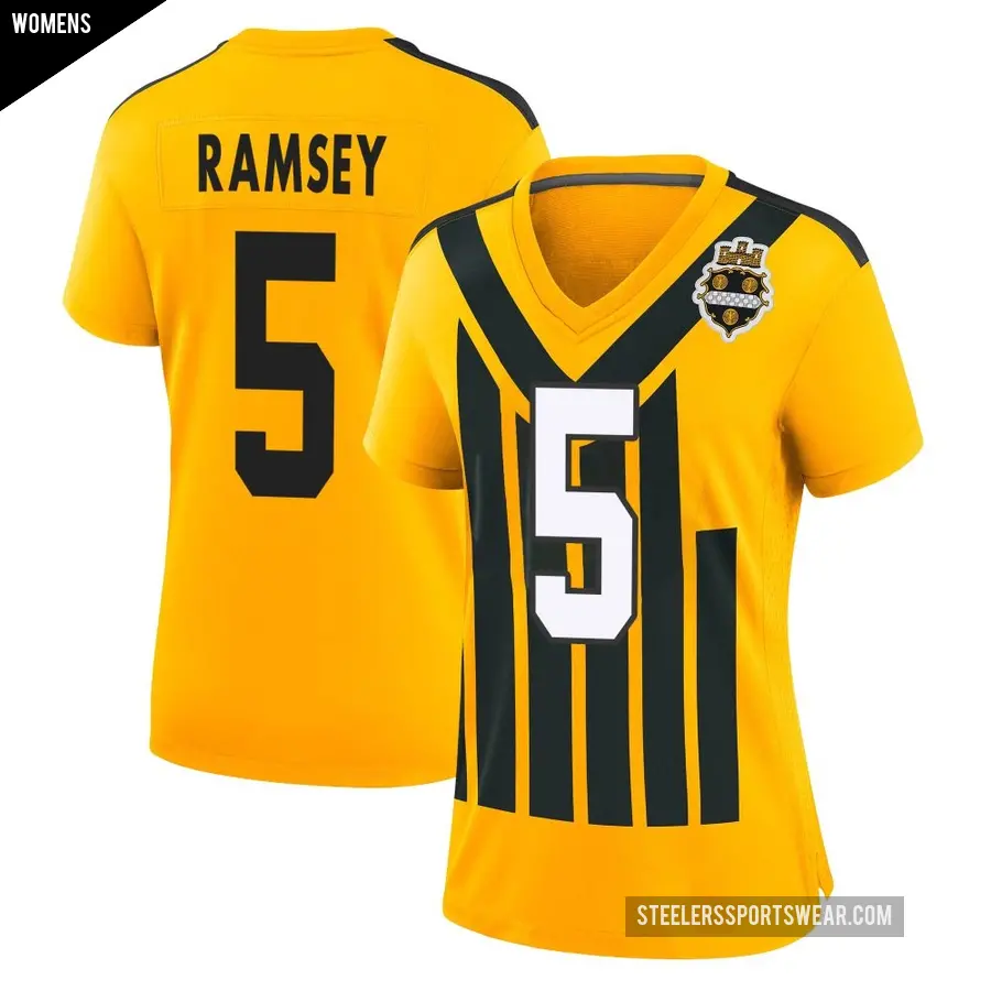 Women's Pittsburgh Steelers ＃5 Jalen Ramsey Gold Game Alternate 1933 Throwback Jersey