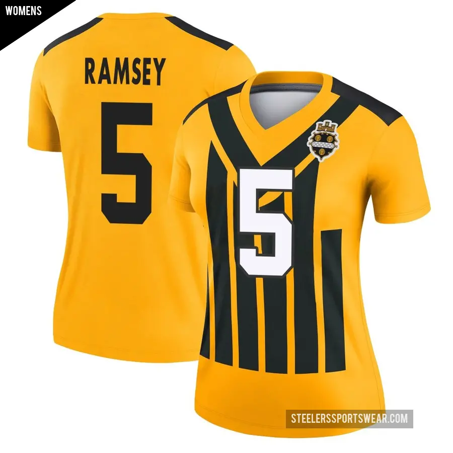 Women's Pittsburgh Steelers ＃5 Jalen Ramsey Gold Legend Alternate 1933 Throwback Performance Jersey