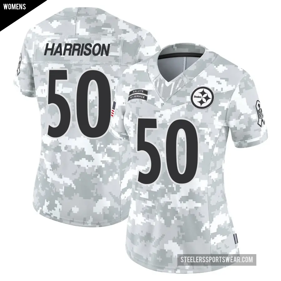 Women's Pittsburgh Steelers ＃50 Malik Harrison Arctic Camo Limited 2024 Salute to Service Jersey