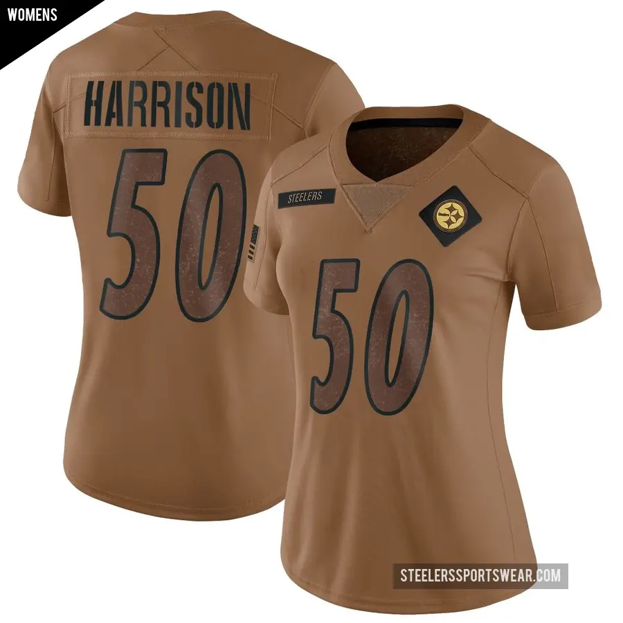 Women's Pittsburgh Steelers ＃50 Malik Harrison Brown Limited 2023 Salute To Service Jersey