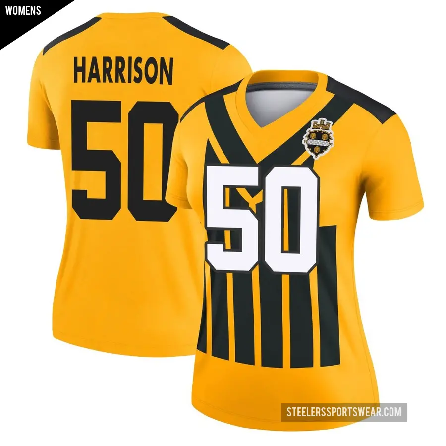 Women's Pittsburgh Steelers ＃50 Malik Harrison Gold Legend Alternate 1933 Throwback Performance Jersey