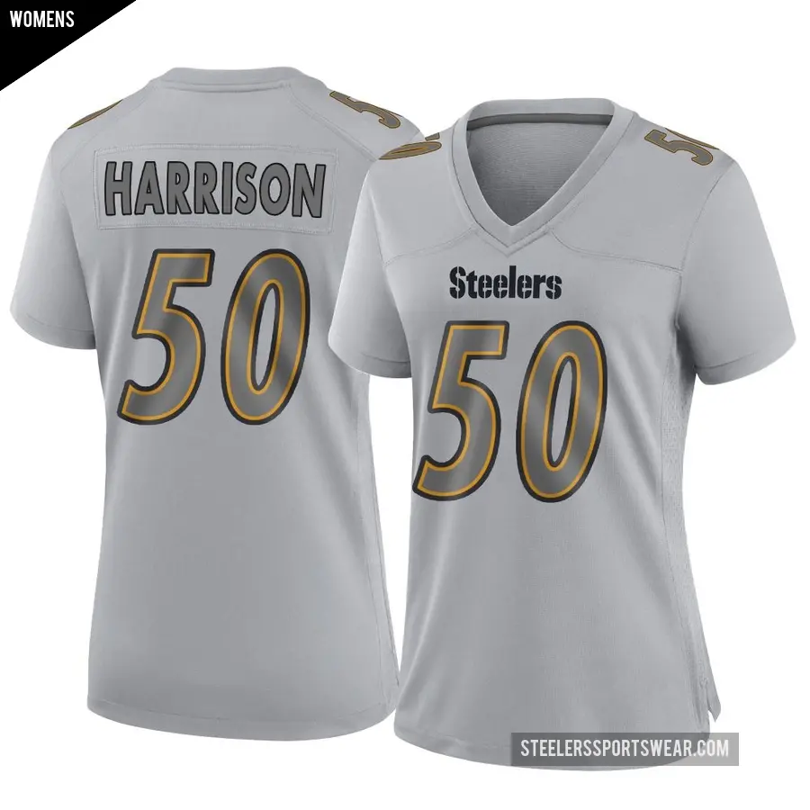 Women's Pittsburgh Steelers ＃50 Malik Harrison Gray Game Atmosphere Fashion Jersey