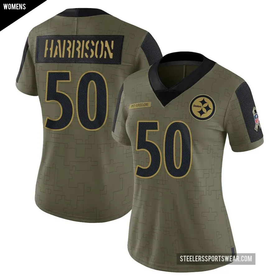Women's Pittsburgh Steelers ＃50 Malik Harrison Olive Limited 2021 Salute To Service Jersey