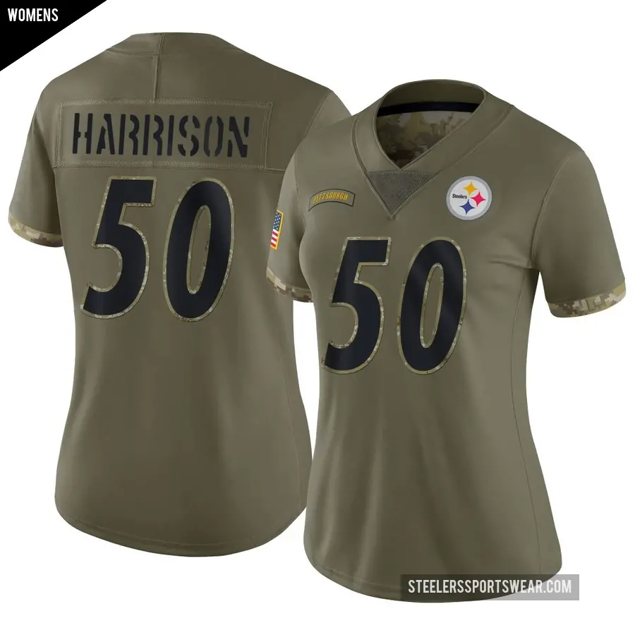 Women's Pittsburgh Steelers ＃50 Malik Harrison Olive Limited 2022 Salute To Service Jersey