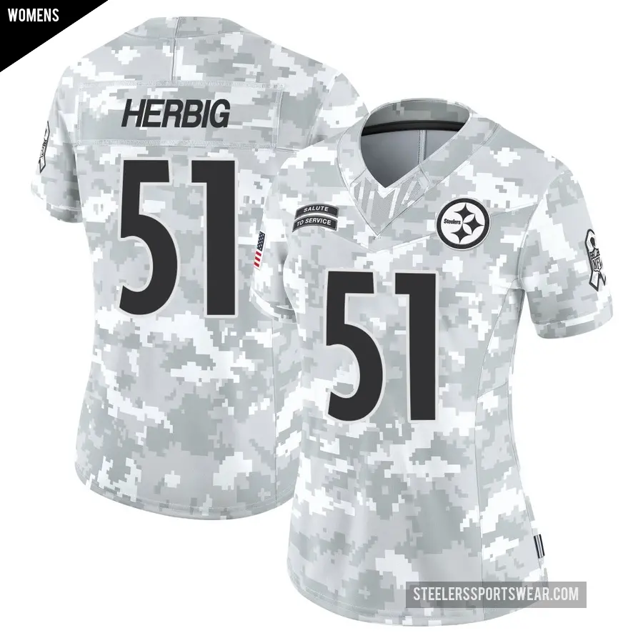 Women's Pittsburgh Steelers ＃51 Nick Herbig Arctic Camo Limited 2024 Salute to Service Jersey