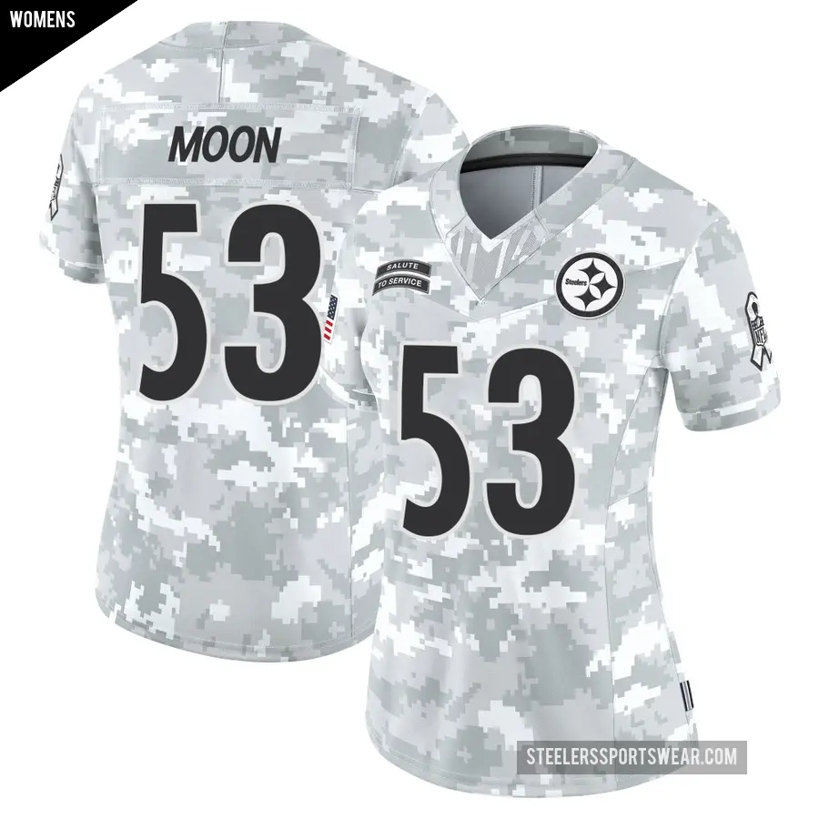 Women's Pittsburgh Steelers ＃53 Jeremiah Moon Arctic Camo Limited 2024 Salute to Service Jersey