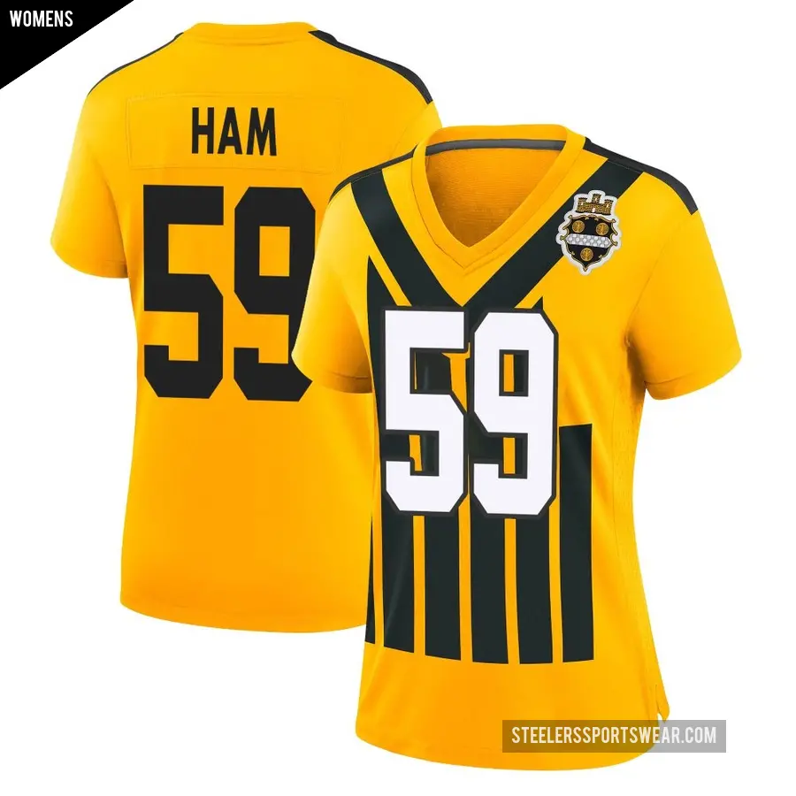 Women's Pittsburgh Steelers ＃59 Jack Ham Gold Game Alternate 1933 Throwback Jersey
