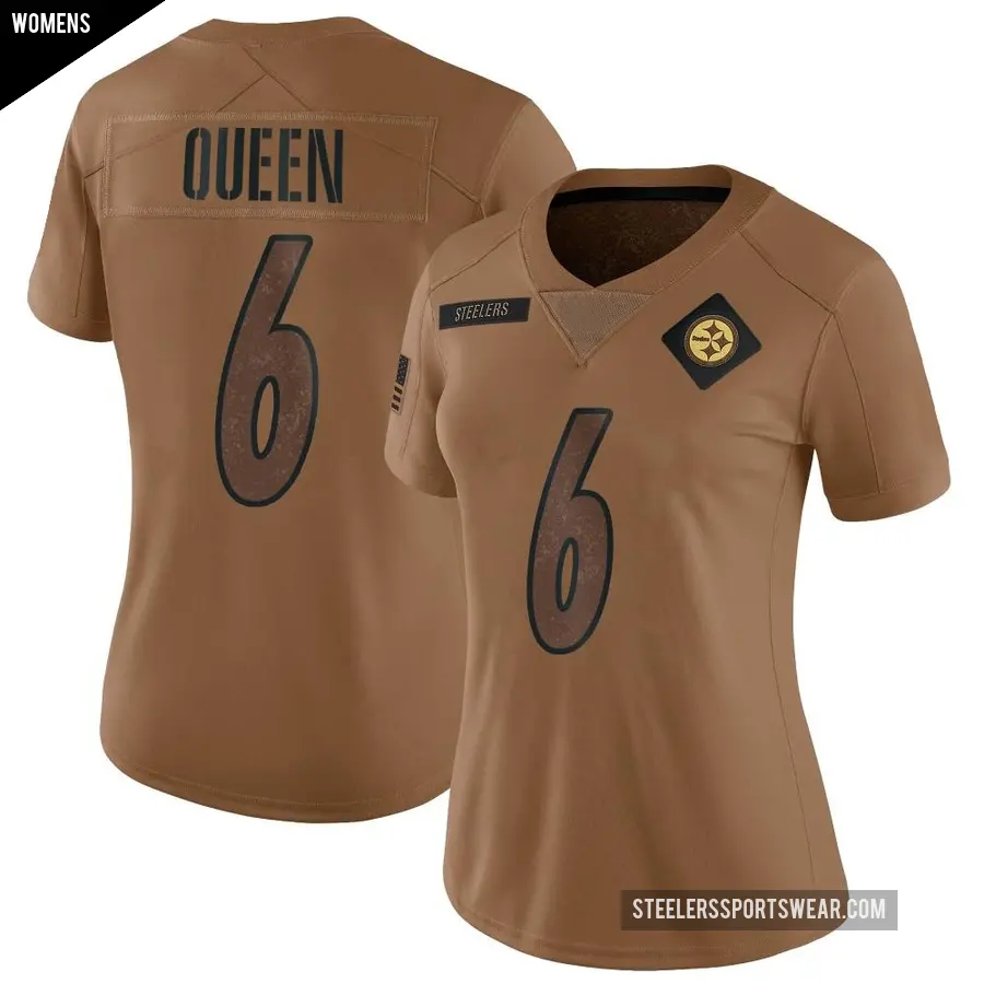 Women's Pittsburgh Steelers ＃6 Patrick Queen Brown Limited 2023 Salute To Service Jersey