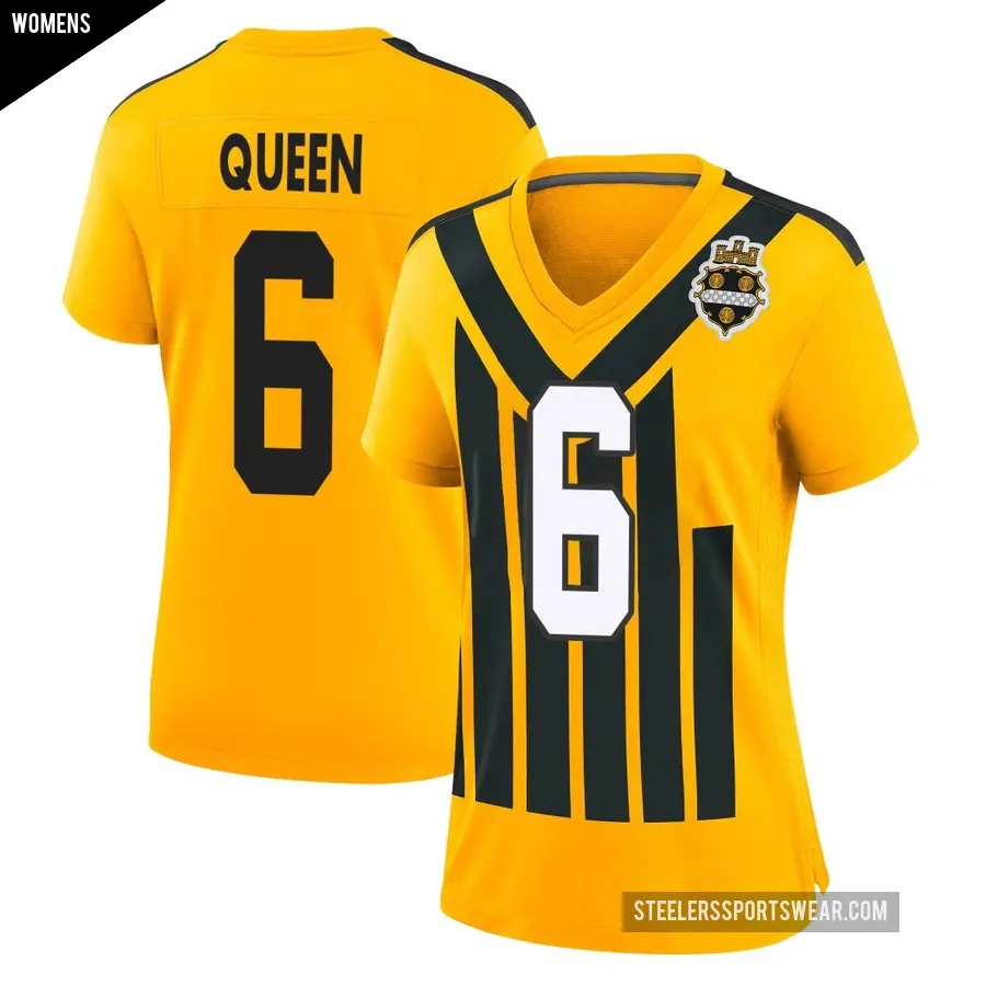 Women's Pittsburgh Steelers ＃6 Patrick Queen Gold Game Alternate 1933 Throwback Jersey