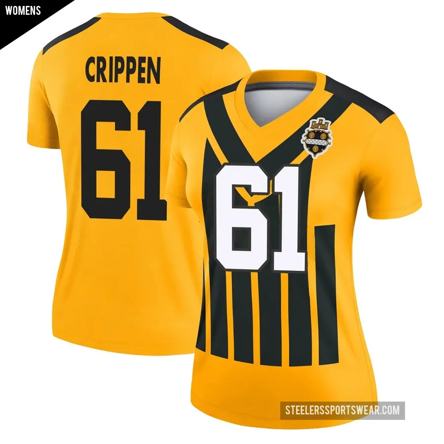 Women's Pittsburgh Steelers ＃61 Greg Crippen Gold Legend Alternate 1933 Throwback Performance Jersey