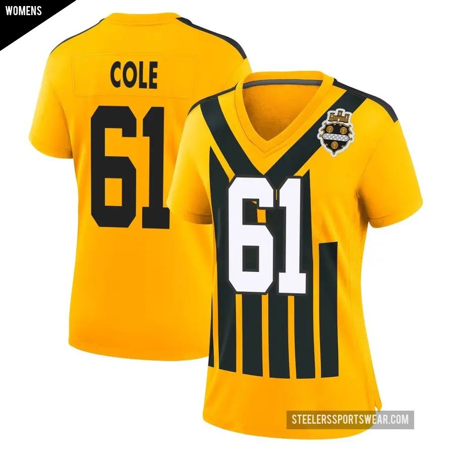 Women's Pittsburgh Steelers ＃61 Mason Cole Gold Game Alternate 1933 Throwback Jersey