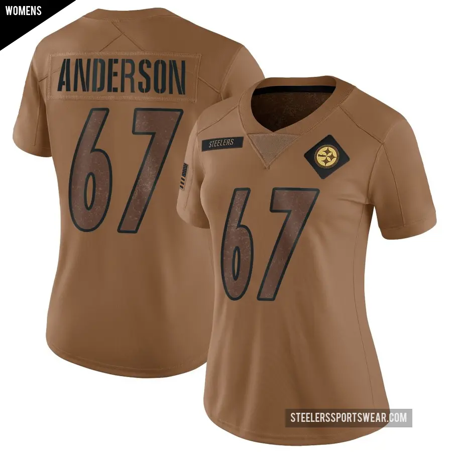 Women's Pittsburgh Steelers ＃67 Calvin Anderson Brown Limited 2023 Salute To Service Jersey