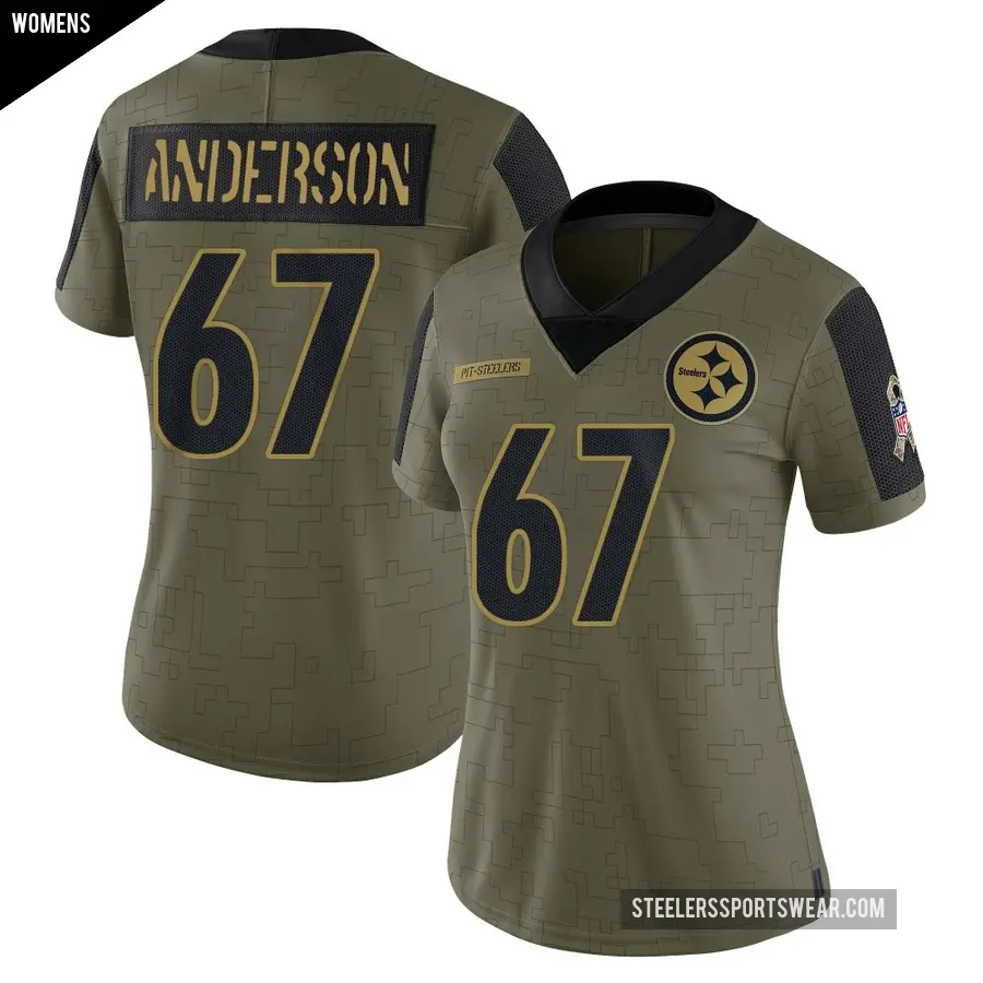 Women's Pittsburgh Steelers ＃67 Calvin Anderson Olive Limited 2021 Salute To Service Jersey
