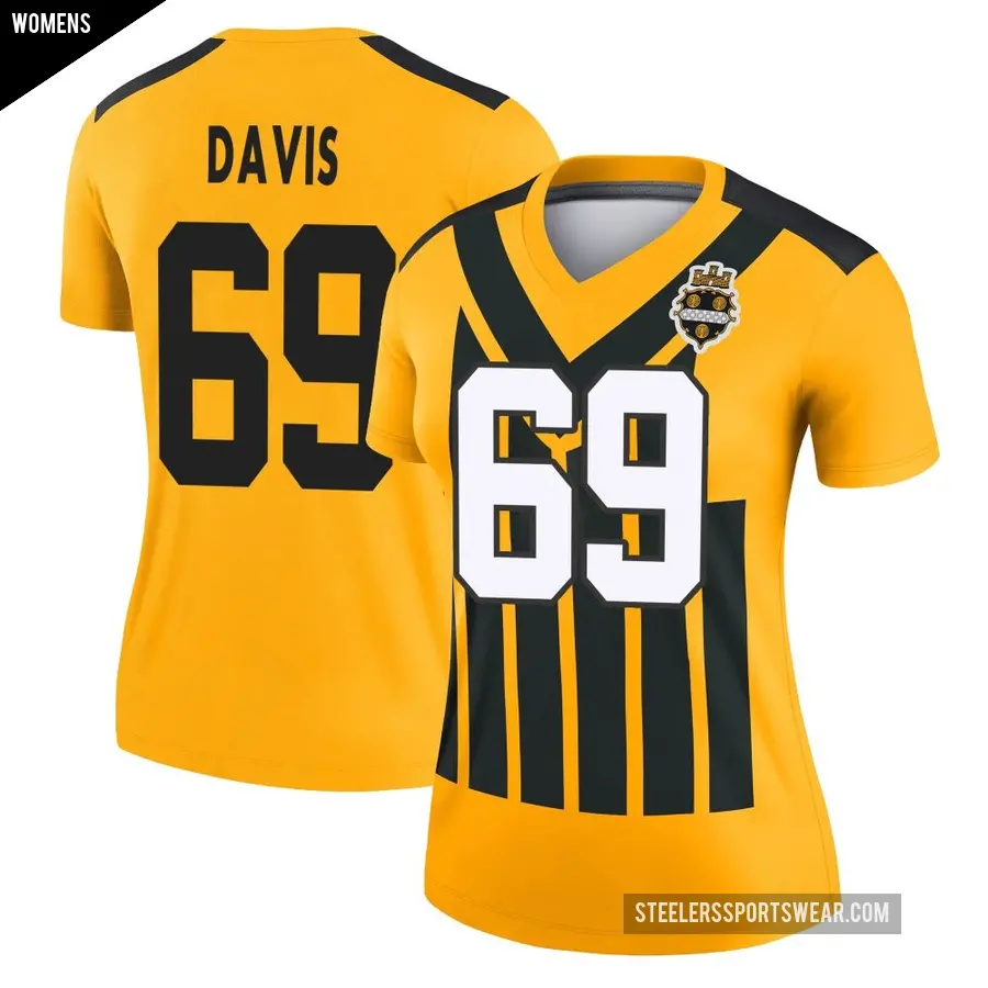 Women's Pittsburgh Steelers ＃69 Domenique Davis Gold Legend Alternate 1933 Throwback Performance Jersey