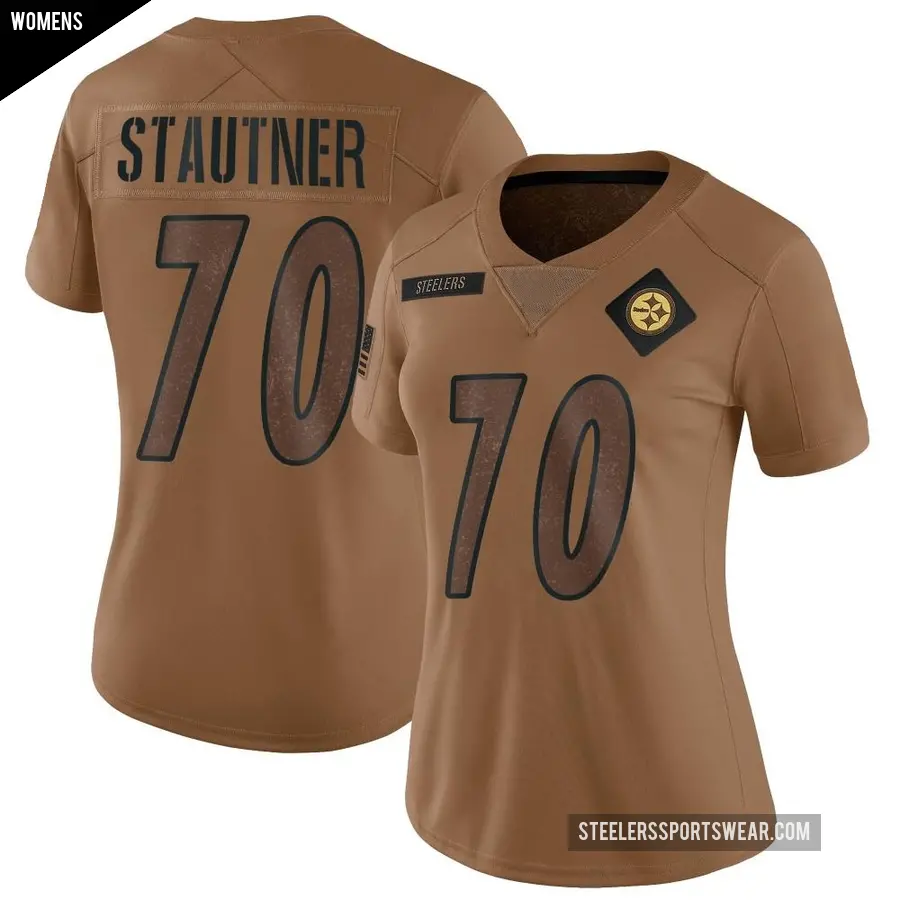 Women's Pittsburgh Steelers ＃70 Ernie Stautner Brown Limited 2023 Salute To Service Jersey
