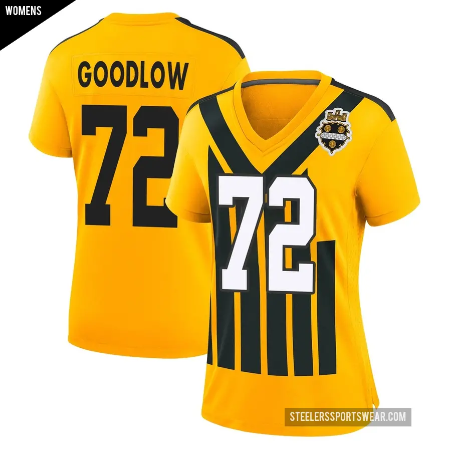 Women's Pittsburgh Steelers ＃72 Anthony Goodlow Gold Game Alternate 1933 Throwback Jersey