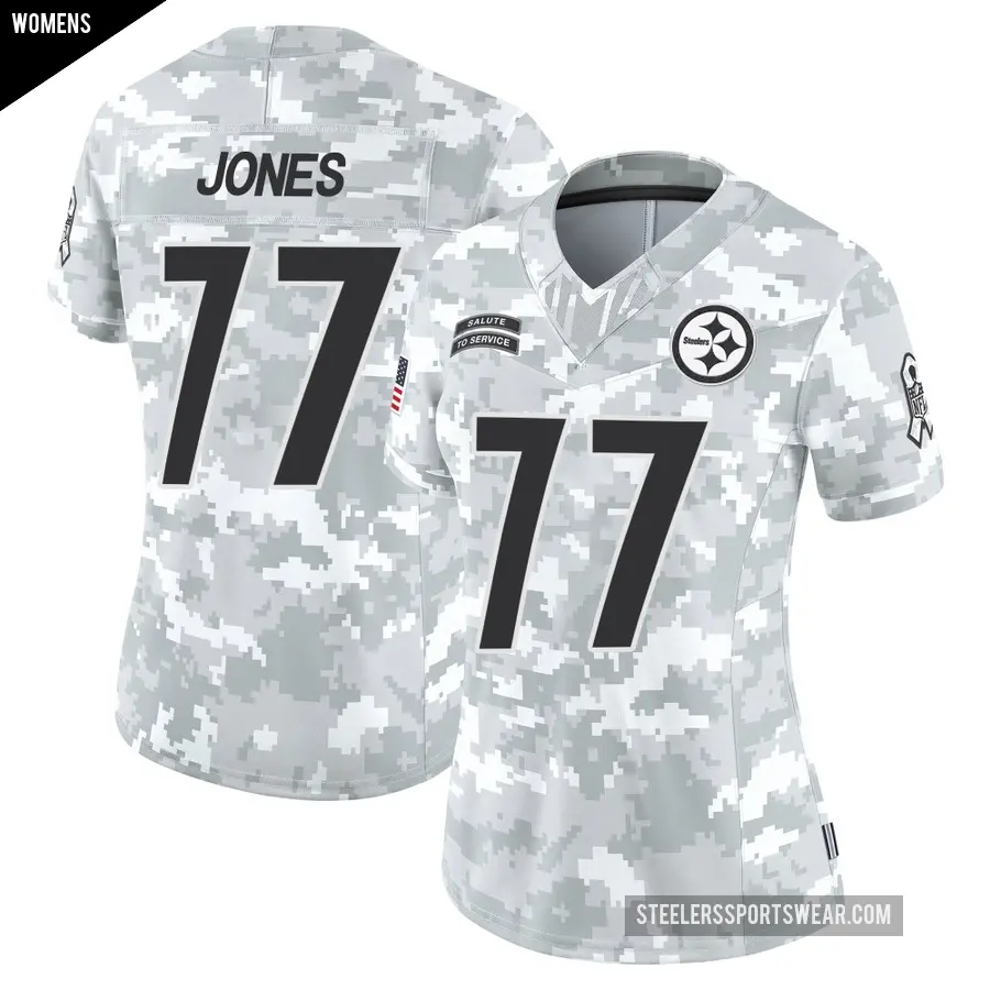 Women's Pittsburgh Steelers ＃77 Broderick Jones Arctic Camo Limited 2024 Salute to Service Jersey