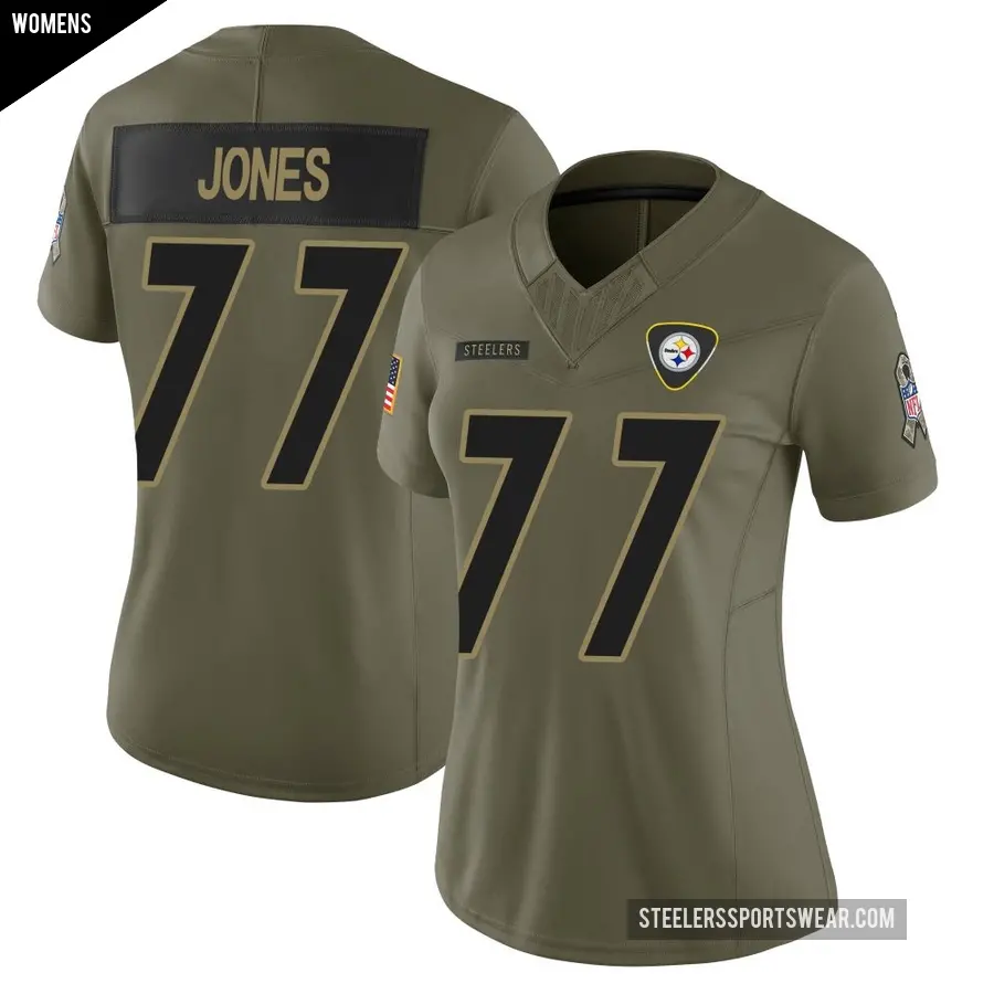 Women's Pittsburgh Steelers ＃77 Broderick Jones Olive Limited 2025 Salute to Service Jersey