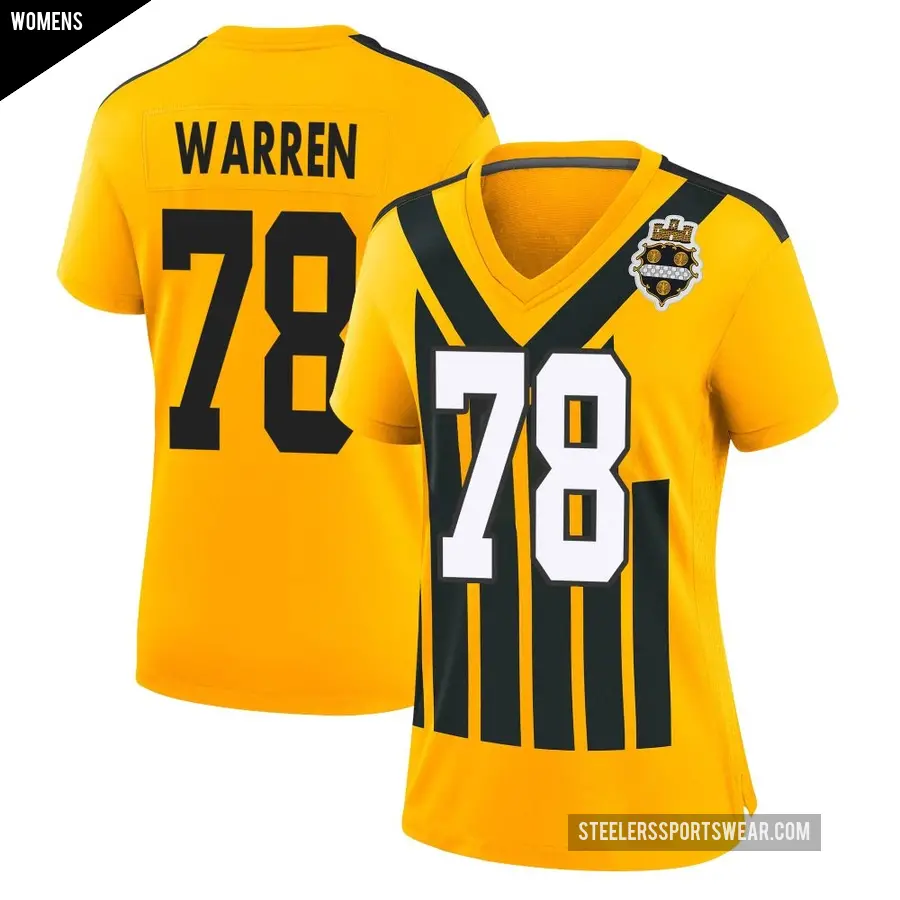 Women's Pittsburgh Steelers ＃78 Gareth Warren Gold Game Alternate 1933 Throwback Jersey