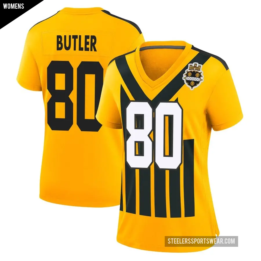 Women's Pittsburgh Steelers ＃80 Jack Butler Gold Game Alternate 1933 Throwback Jersey