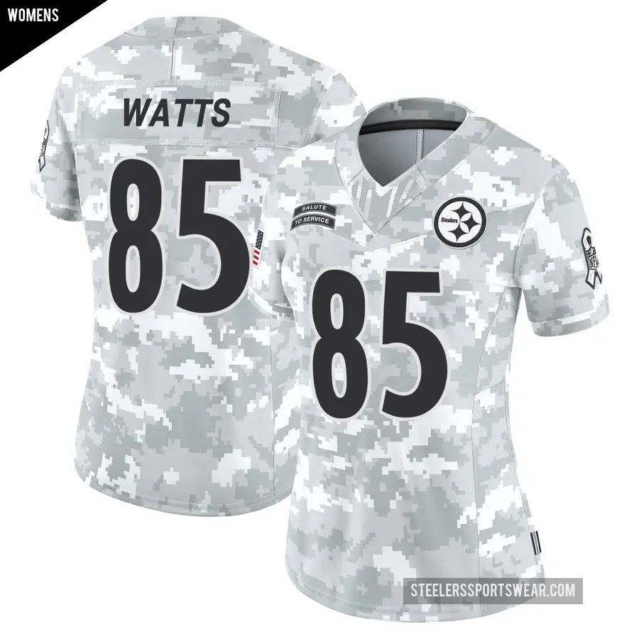 Women's Pittsburgh Steelers ＃85 Duece Watts Arctic Camo Limited 2024 Salute to Service Jersey