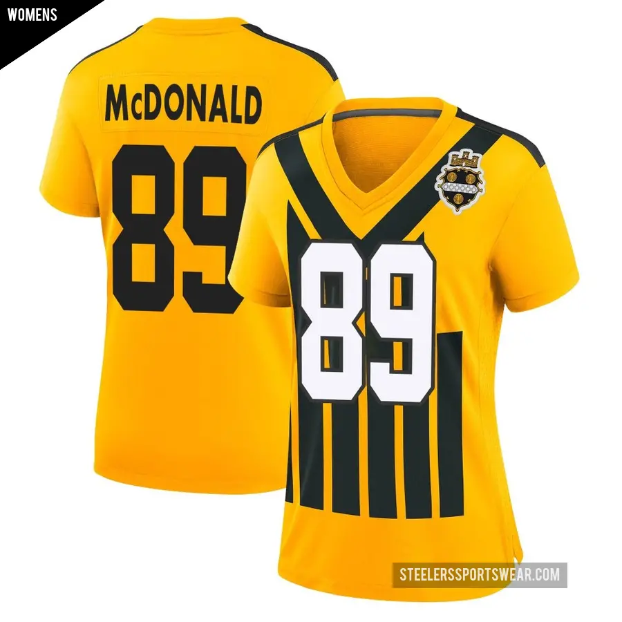 Women's Pittsburgh Steelers ＃89 Vance McDonald Gold Game Alternate 1933 Throwback Jersey