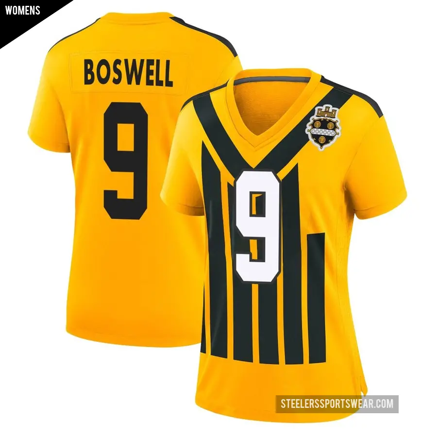 Women's Pittsburgh Steelers ＃9 Chris Boswell Gold Game Alternate 1933 Throwback Jersey