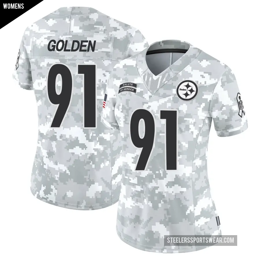 Women's Pittsburgh Steelers ＃91 Markus Golden Arctic Camo Limited 2024 Salute to Service Jersey
