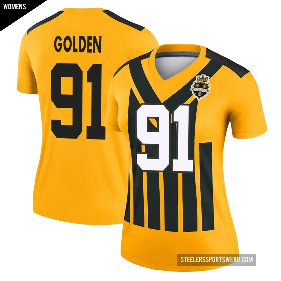 Women's Pittsburgh Steelers ＃91 Markus Golden Gold Legend Alternate 1933 Throwback Performance Jersey