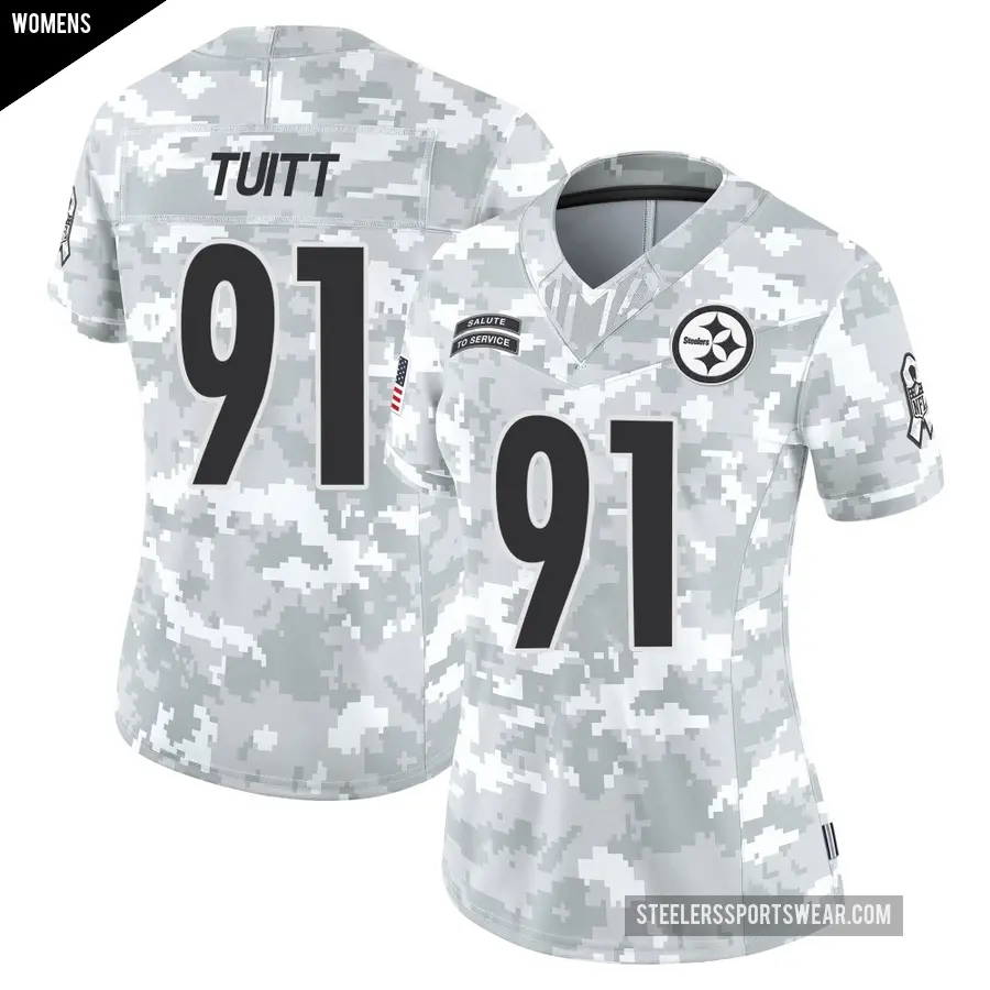 Women's Pittsburgh Steelers ＃91 Stephon Tuitt Arctic Camo Limited 2024 Salute to Service Jersey