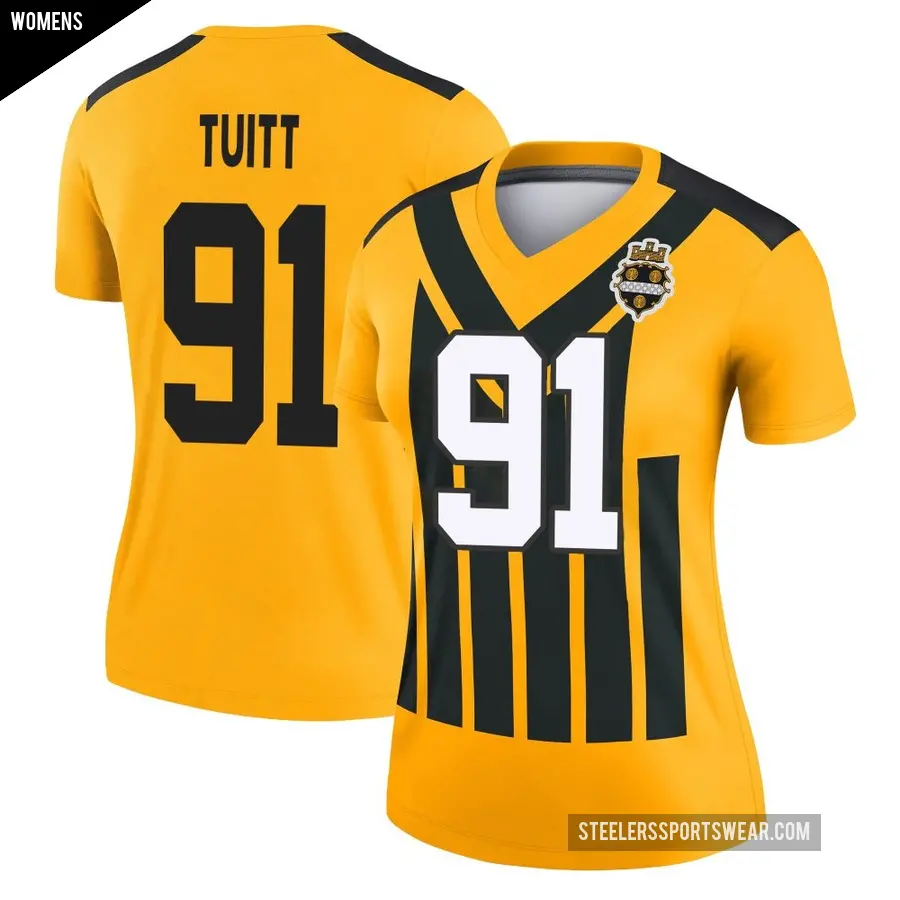 Women's Pittsburgh Steelers ＃91 Stephon Tuitt Gold Legend Alternate 1933 Throwback Performance Jersey