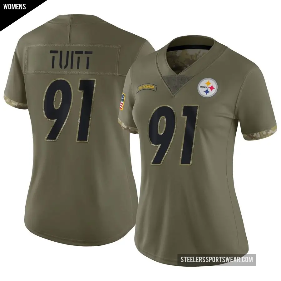 Women's Pittsburgh Steelers ＃91 Stephon Tuitt Olive Limited 2022 Salute To Service Jersey