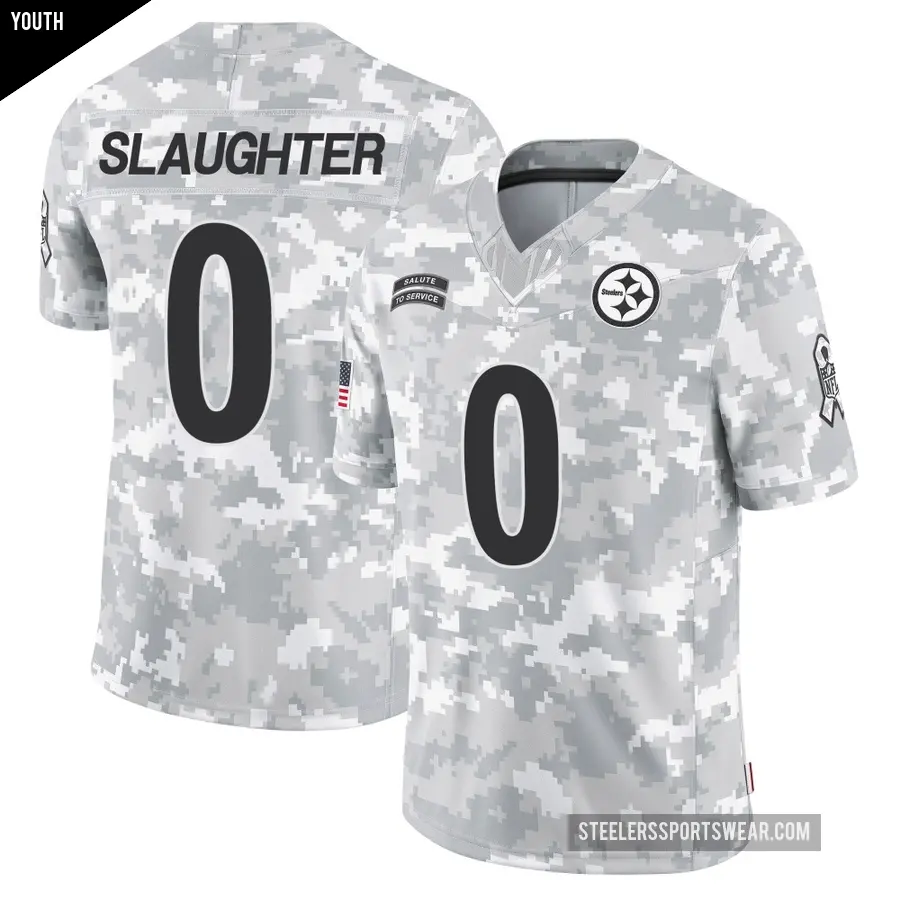 Youth Pittsburgh Steelers ＃0 Doneiko Slaughter Arctic Camo Limited 2024 Salute to Service Jersey