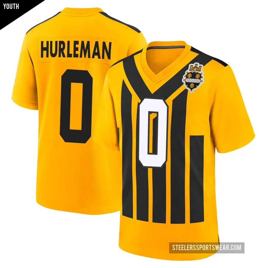Youth Pittsburgh Steelers ＃0 Max Hurleman Gold Game Alternate 1933 Throwback Jersey