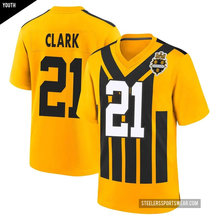 Youth Pittsburgh Steelers ＃21 Chuck Clark Gold Game Alternate 1933 Throwback Jersey