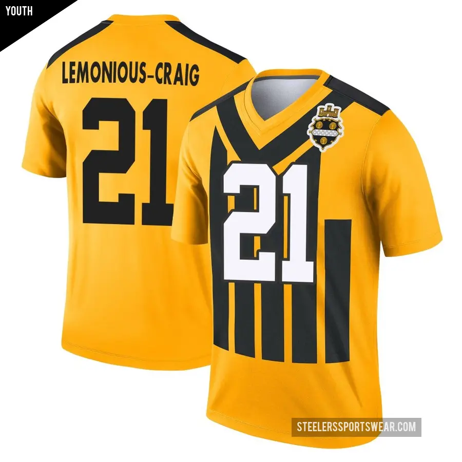 Youth Pittsburgh Steelers ＃21 Montana Lemonious-Craig Gold Legend Alternate 1933 Throwback Performance Jersey