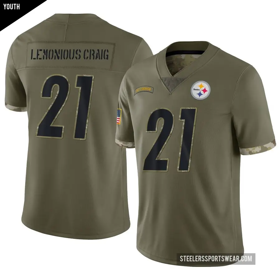 Youth Pittsburgh Steelers ＃21 Montana Lemonious-Craig Olive Limited 2022 Salute To Service Jersey