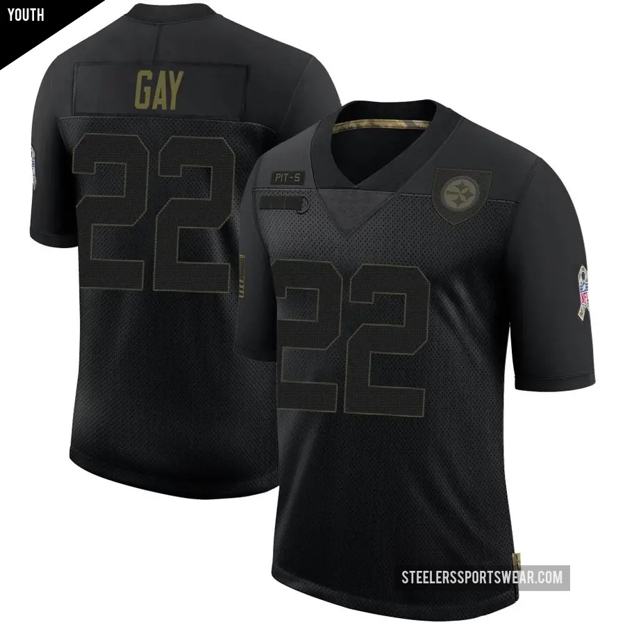 Youth Pittsburgh Steelers ＃22 William Gay Black Limited 2020 Salute To Service Jersey