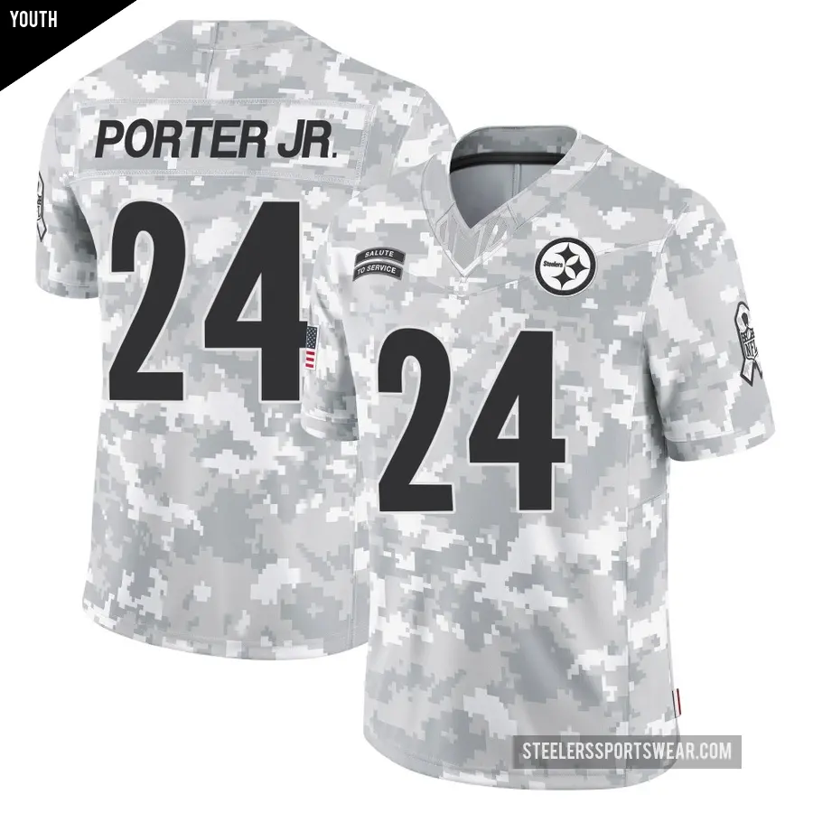 Youth Pittsburgh Steelers ＃24 Joey Porter Jr. Arctic Camo Limited 2024 Salute to Service Jersey